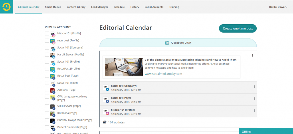 RecurPost Editorial calendar for social media blog  recurpost - social media scheduler by recurpost as best social media scheduling tool