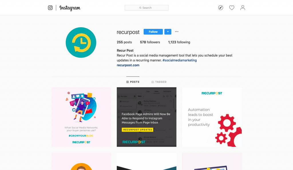 Social Media Profile for Instagram by recurpost as best social media scheduler