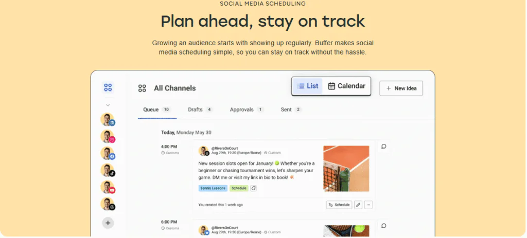 Landing page of buffer showing its simple interface