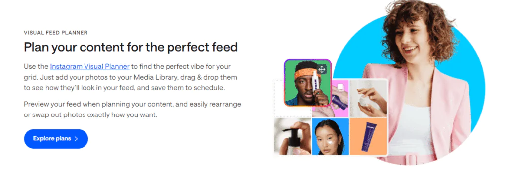 Screenshot of Later’s landing page highlighting its Instagram feed organizer and visual content planner.