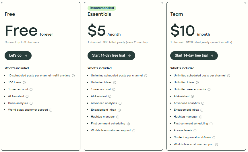 Buffer Pricing Page