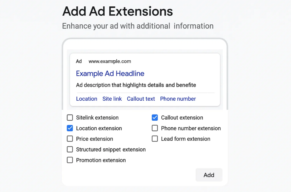 How to Set Up Google Ads: Step 8: Add Ad Extensions