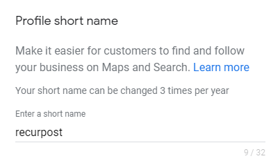 set your customs short name in google my business by recurpost as best social media scheduling tool