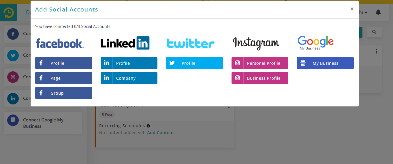 connecting multiple twitter account to manage multiple twitter accounts by recurpost as best social media scheduling tools