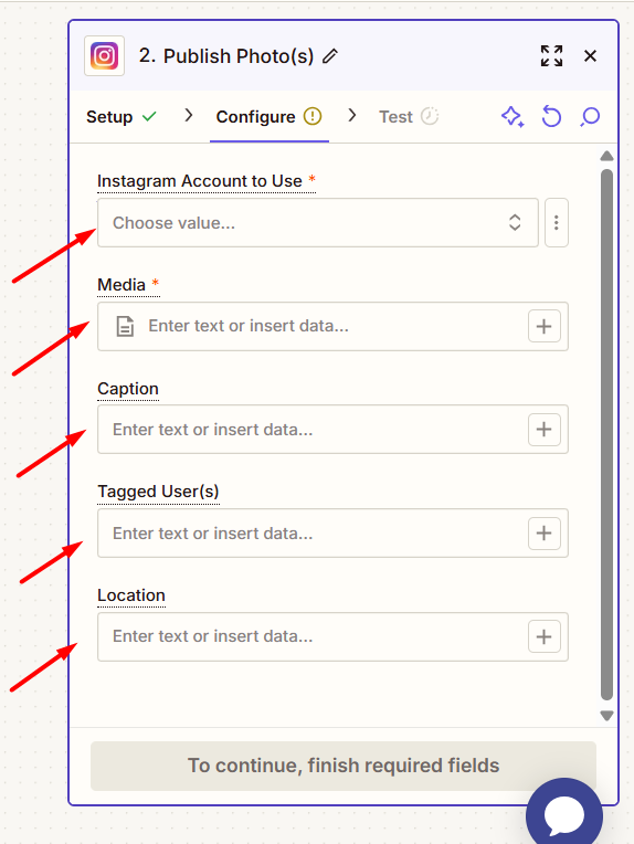 2 Configure the Zap Action Instagram for Business 1