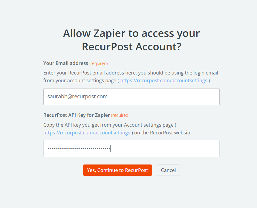 4. Link RecurPost to Zapier