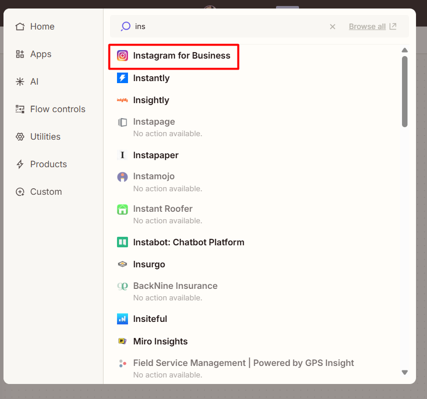 Step 1 Configure the Zap Action (Instagram for Business)