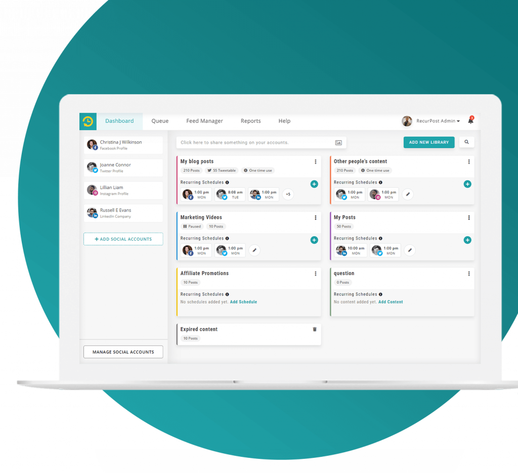 RecurPost as a content marketing tools by recurpost as best free social media scheduling tool