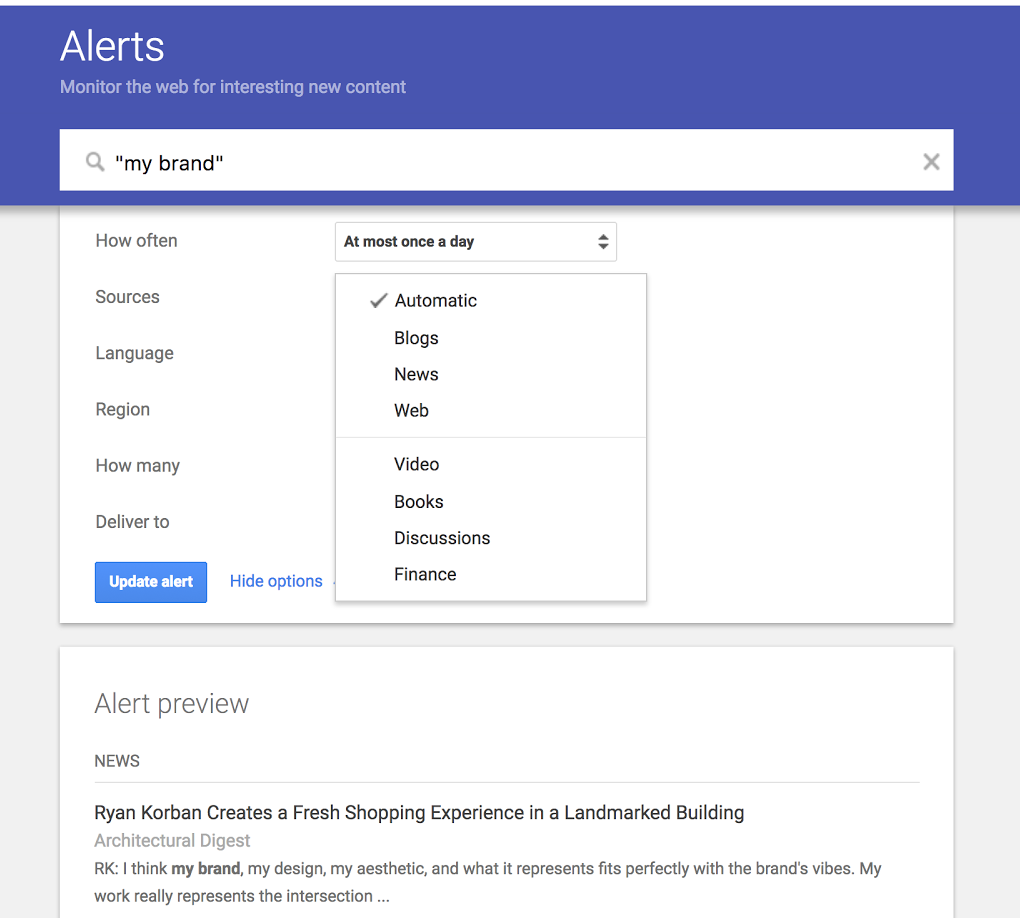 Google alerts as content marketing tools by recurpost as best free social media scheduling tool