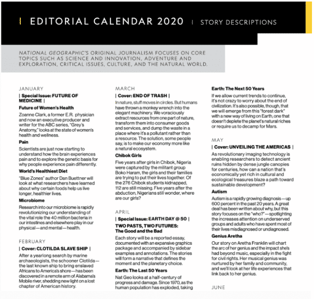 National Geographic’s editorial calendar for social media calendar example by recurpost as best social media scheduling tool