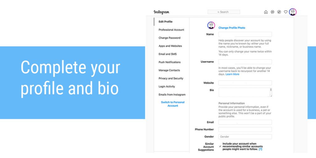 Complete your profile and bio to get verified on instagram | RecurPost