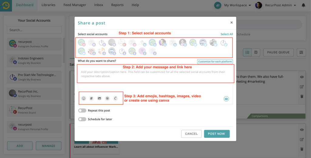Options while creating a linkedin post