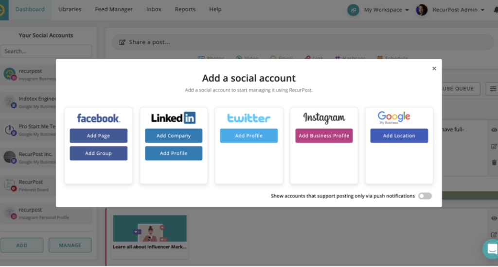schedule post on linkedin - connect linkedin accounts | recurpost best social media scheduling tool