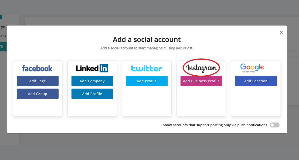 Add a social account in RecurPost