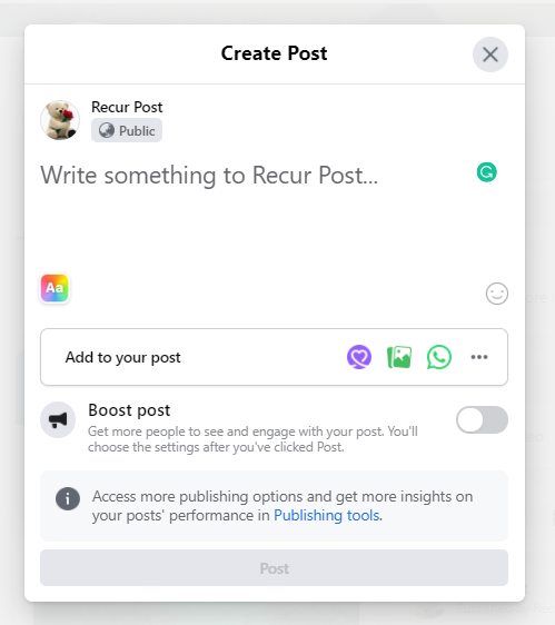 how to post on facebbok page - create post | recurpost social media scheduler