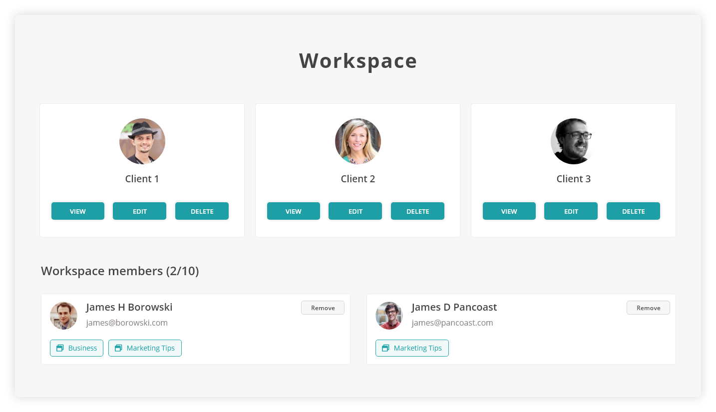 recurpost workspace to keep clients and team members on board
