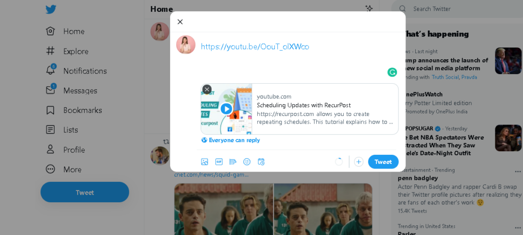 How to Post a Video on Twitter - paste url in tweet