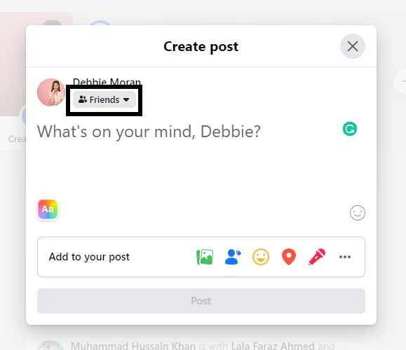 how to make a post shareable on Facebook - choose security button