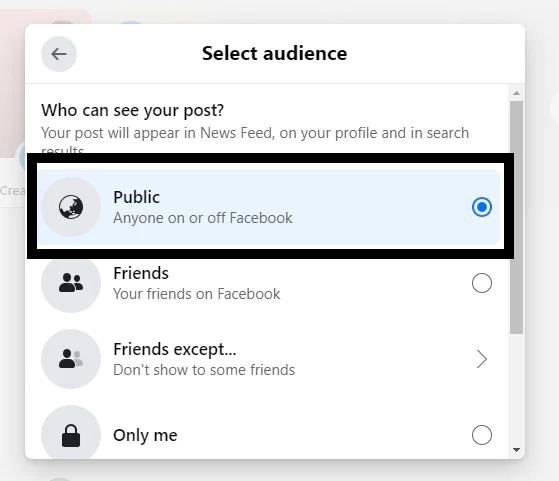 how to make a post shareable on Facebook - select option