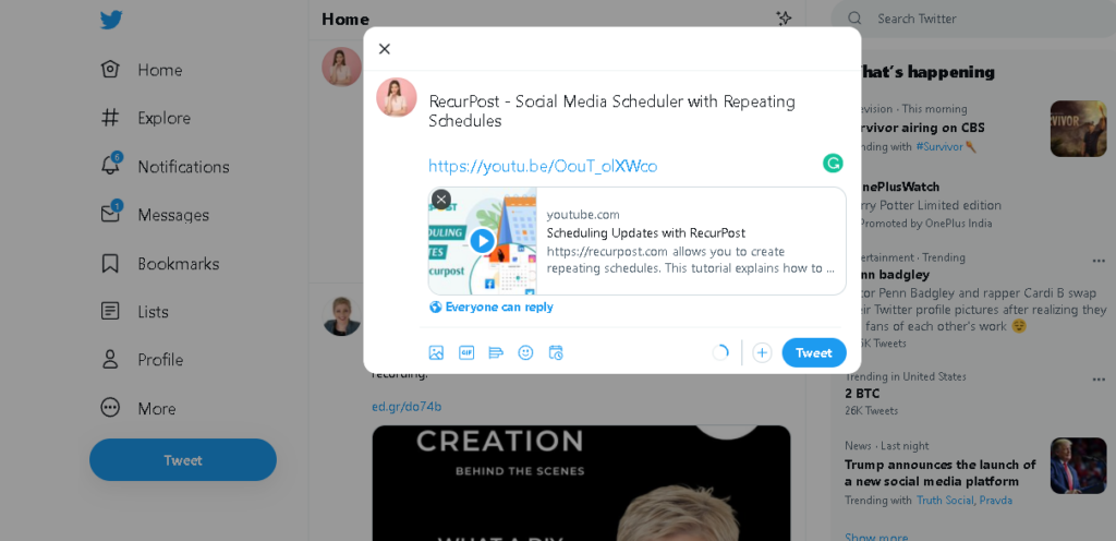 post video by adding text in tweet to post on twitter