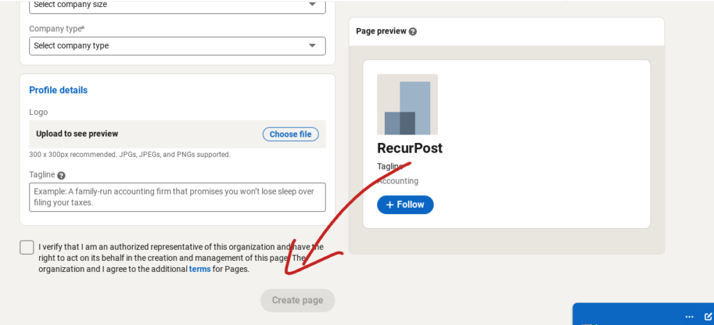 create linkedin business pages with verification