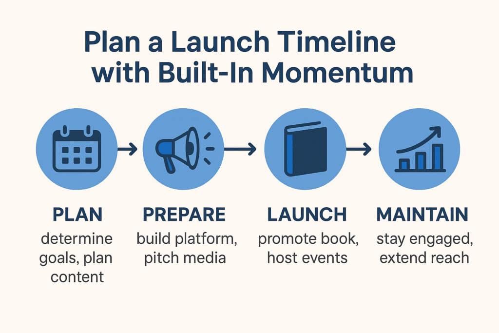 Plan launch timeline with built in momentum for book advertising