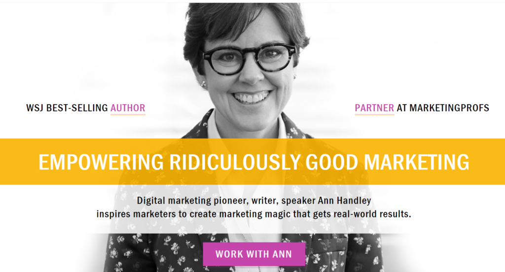 Ann Handley- one of the most casual personal brand statement examples impacting readers