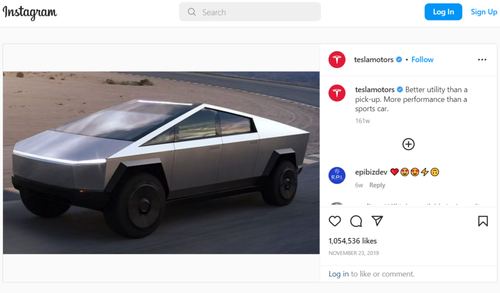 Social media positioning strategy by Tesla on Instagram