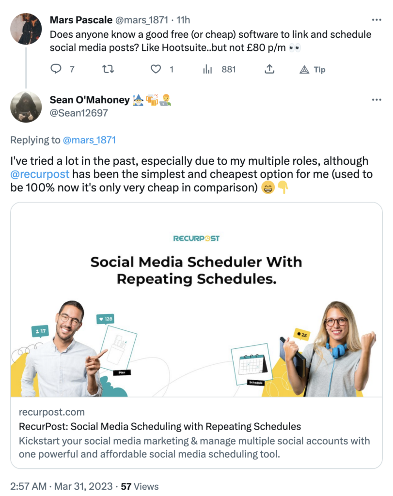 RecurPost as a recommended app like Hootsuite