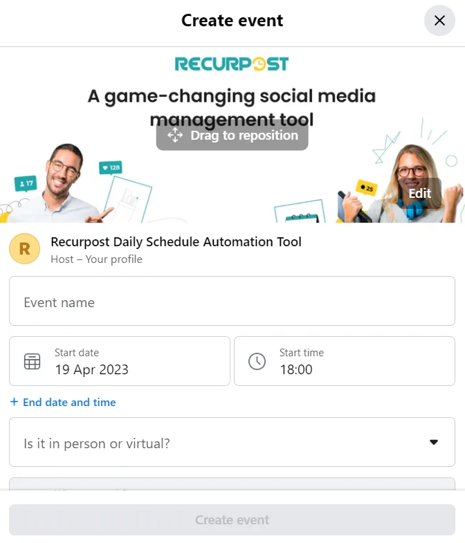 Create an event on Facebook