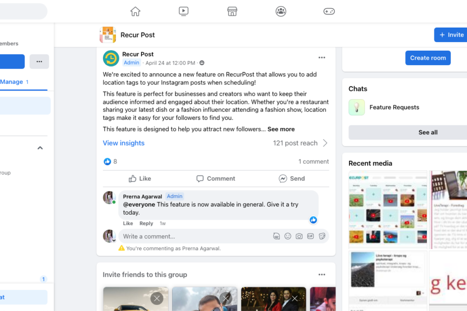 News Feed of RecurPost Facebook Group