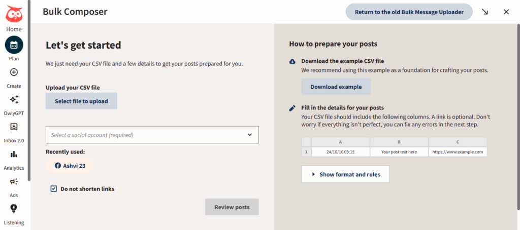 Bulk Scheduling in Hootsuite