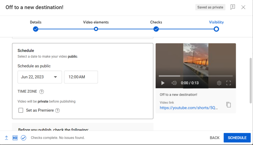 how to schedule youtube shorts natively