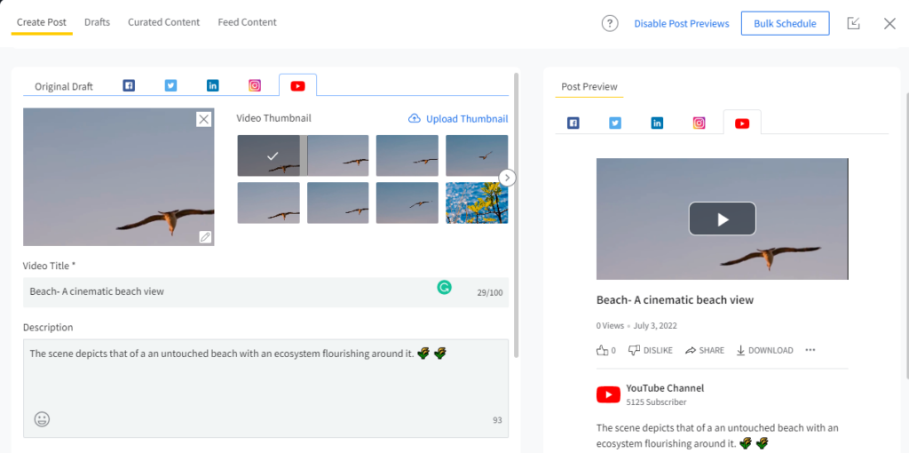 how to schedule youtube shorts using social pilot