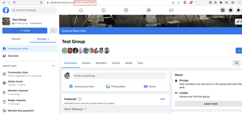 Find facebook group URL