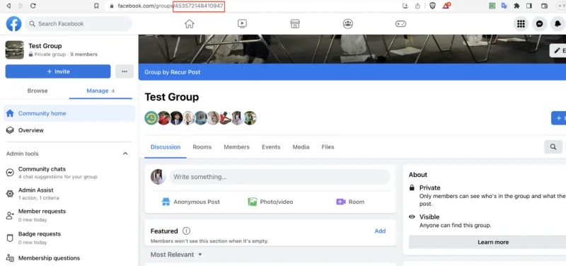Find facebook group URL