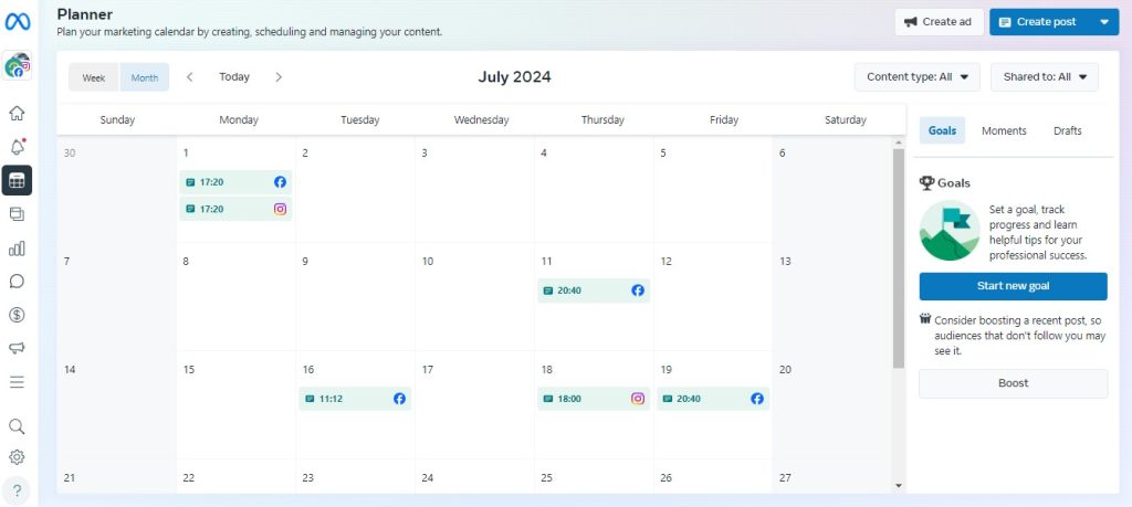 Meta Business Suite Content Calendar