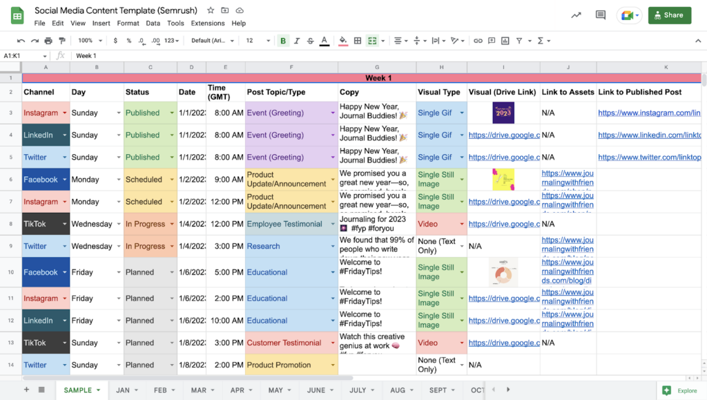 social media strategy calendar