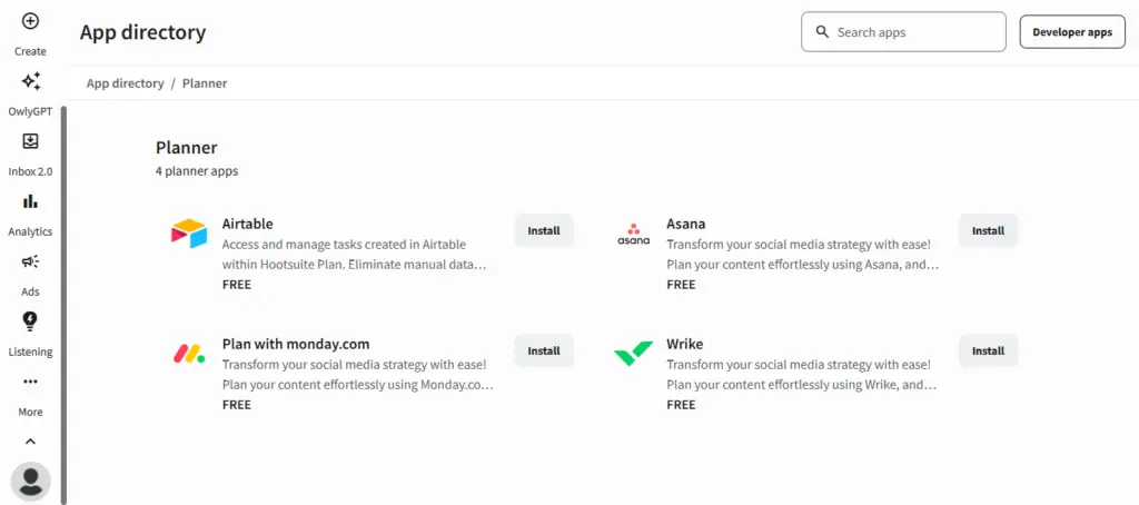 Integrations in Hootsuite