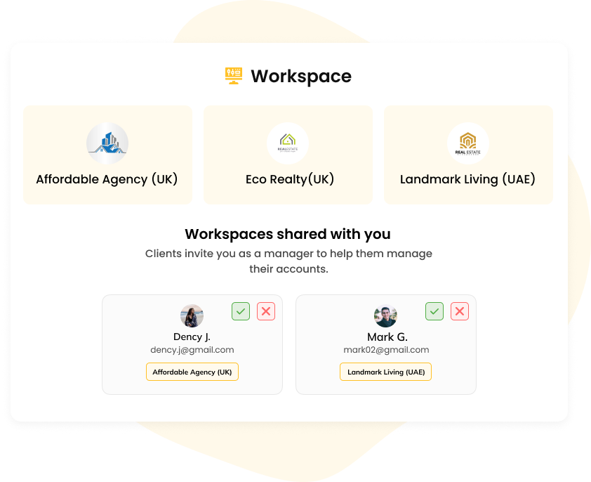 manage recurpost workspaces and those shared by others simultaneously