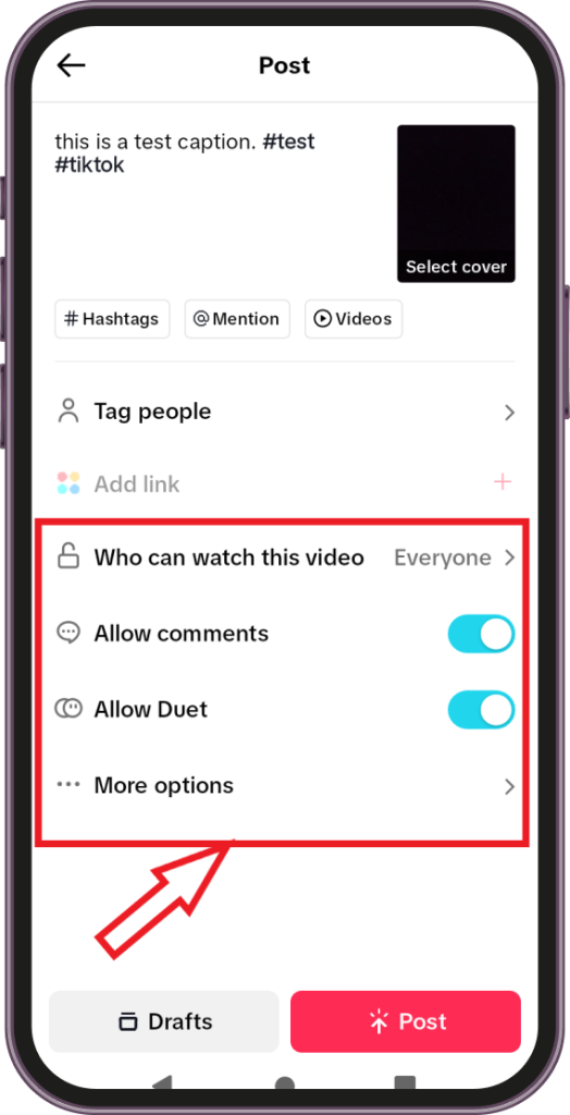 Adjust tiktok video Settings