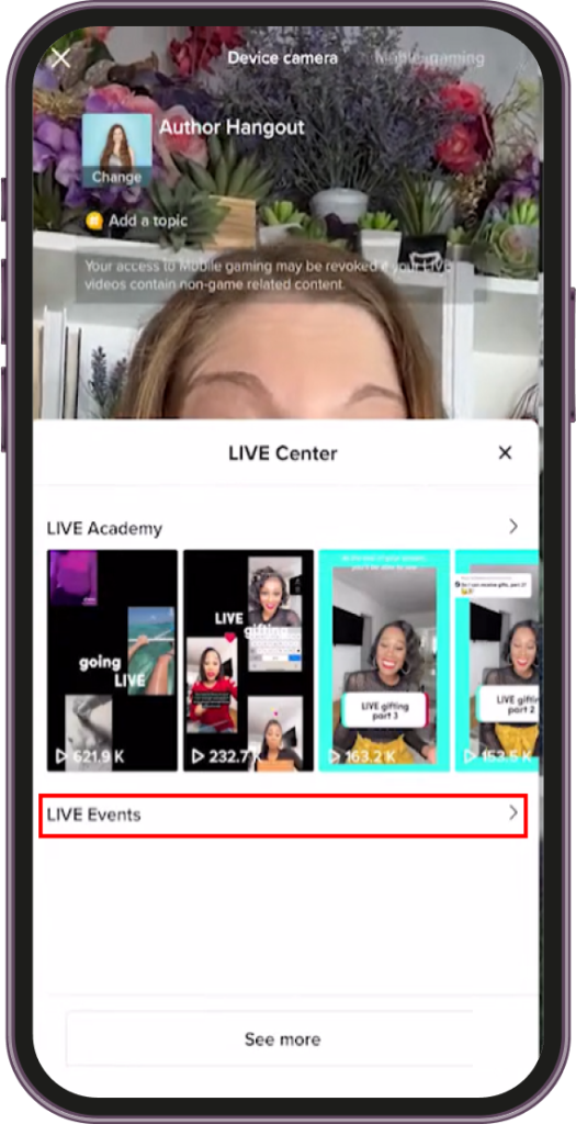 Select live Events in tiktok