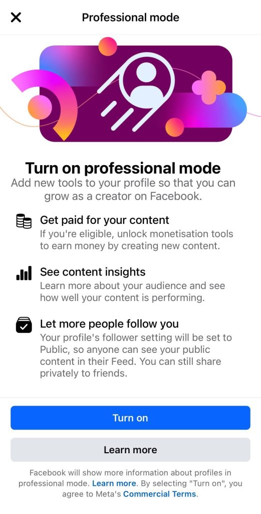 enable professional mode on facebook