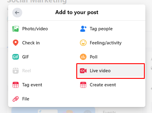 Select Live Video on Facebook Group