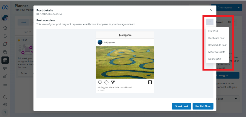 Edit your scheduled Instagram posts from your desktop via Meta Suite.
