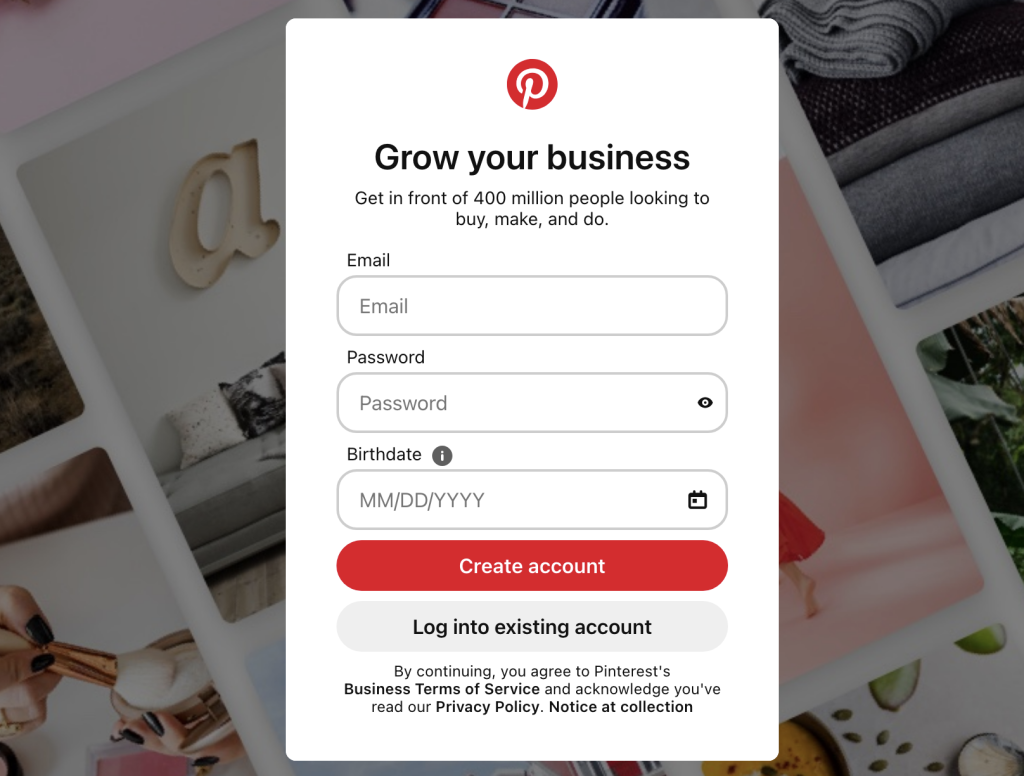 sign up for a Pinterest business account