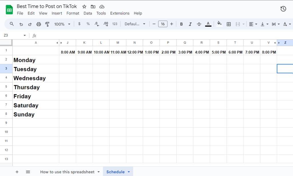 Create a spreadsheet with days of the week and hours and conduct an experiment for the best time.