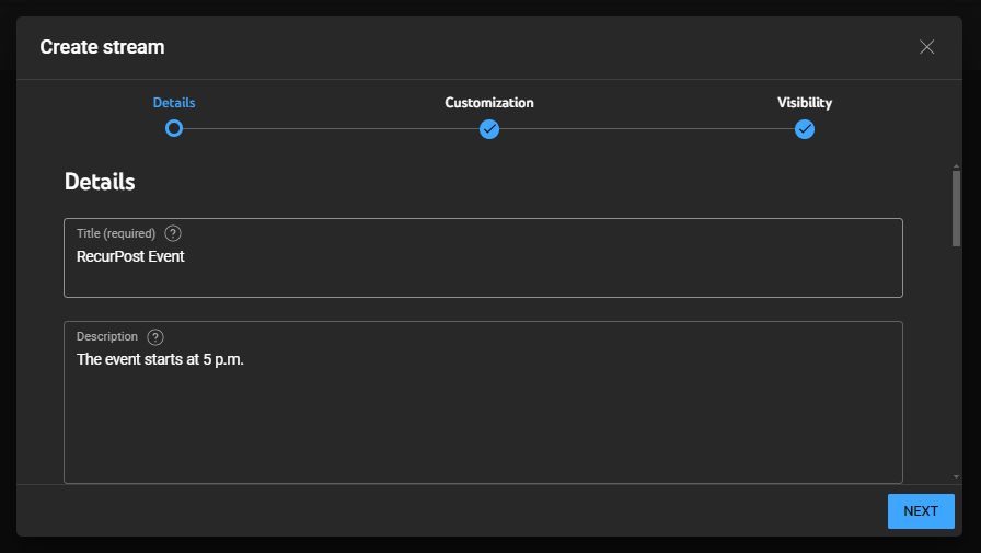 Setting Up Your Live Stream Details