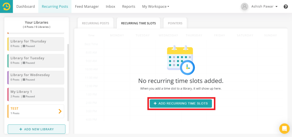 Click on "Add recurring time slots" option.