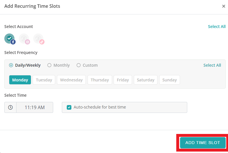 Select add time slot option.